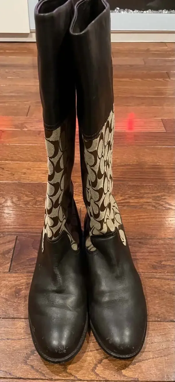 Vintage Coach Chrissi 8.5 Signature C Riding Boots Brown Leather Y2K